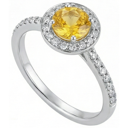 White Gold Round Yellow Sapphire And Natural Earth Mined Diamonds Halo Ring 4.50 Carats