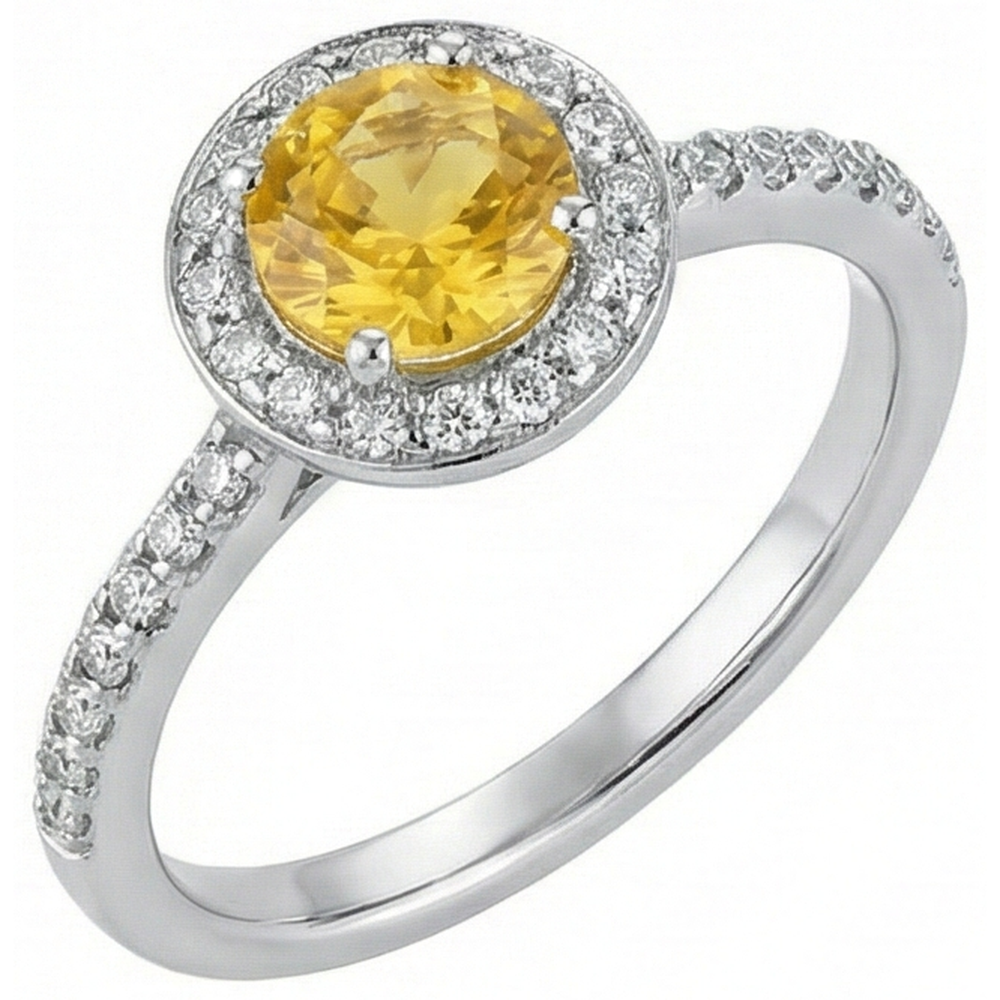 White Gold Round Yellow Sapphire And Natural Earth Mined Diamonds Halo Ring 4.50 Carats