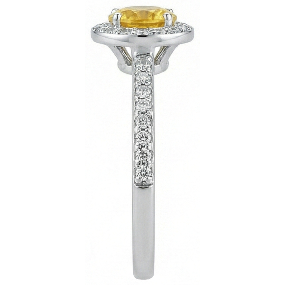 White Gold Round Yellow Sapphire And Natural Earth Mined Diamonds Halo Ring 4.50 Carats