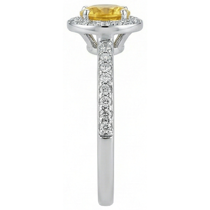 White Gold Round Yellow Sapphire And Natural Earth Mined Diamonds Halo Ring 4.50 Carats