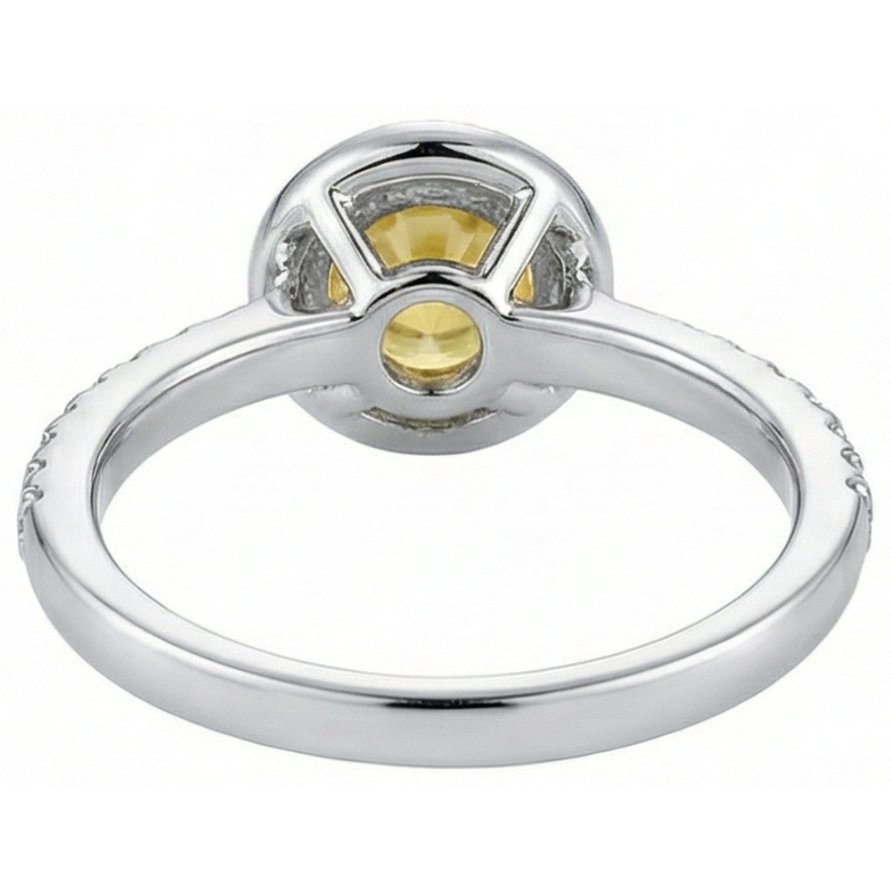 White Gold Round Yellow Sapphire And Natural Earth Mined Diamonds Halo Ring 4.50 Carats