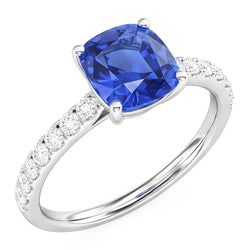 White Gold Solitaire Blue Sapphire Ring & Accented Natural Earth Mined Diamond 2.50 Carats