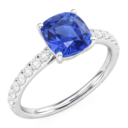 White Gold Solitaire Blue Sapphire Ring & Accented Natural Earth Mined Diamond 2.50 Carats