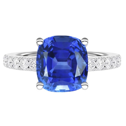 White Gold Solitaire Blue Sapphire Ring & Accented Natural Earth Mined Diamond 2.50 Carats