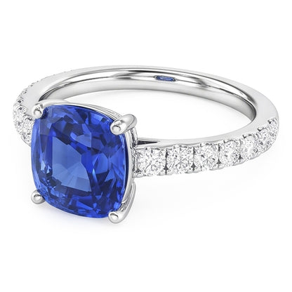 White Gold Solitaire Blue Sapphire Ring & Accented Natural Earth Mined Diamond 2.50 Carats