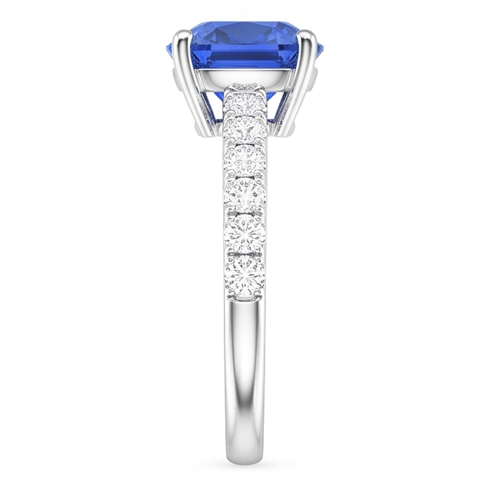 White Gold Solitaire Blue Sapphire Ring & Accented Natural Earth Mined Diamond 2.50 Carats