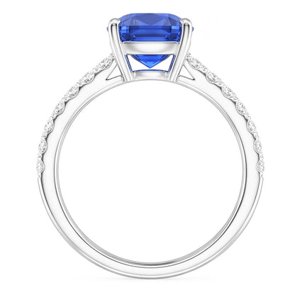 White Gold Solitaire Blue Sapphire Ring & Accented Natural Earth Mined Diamond 2.50 Carats