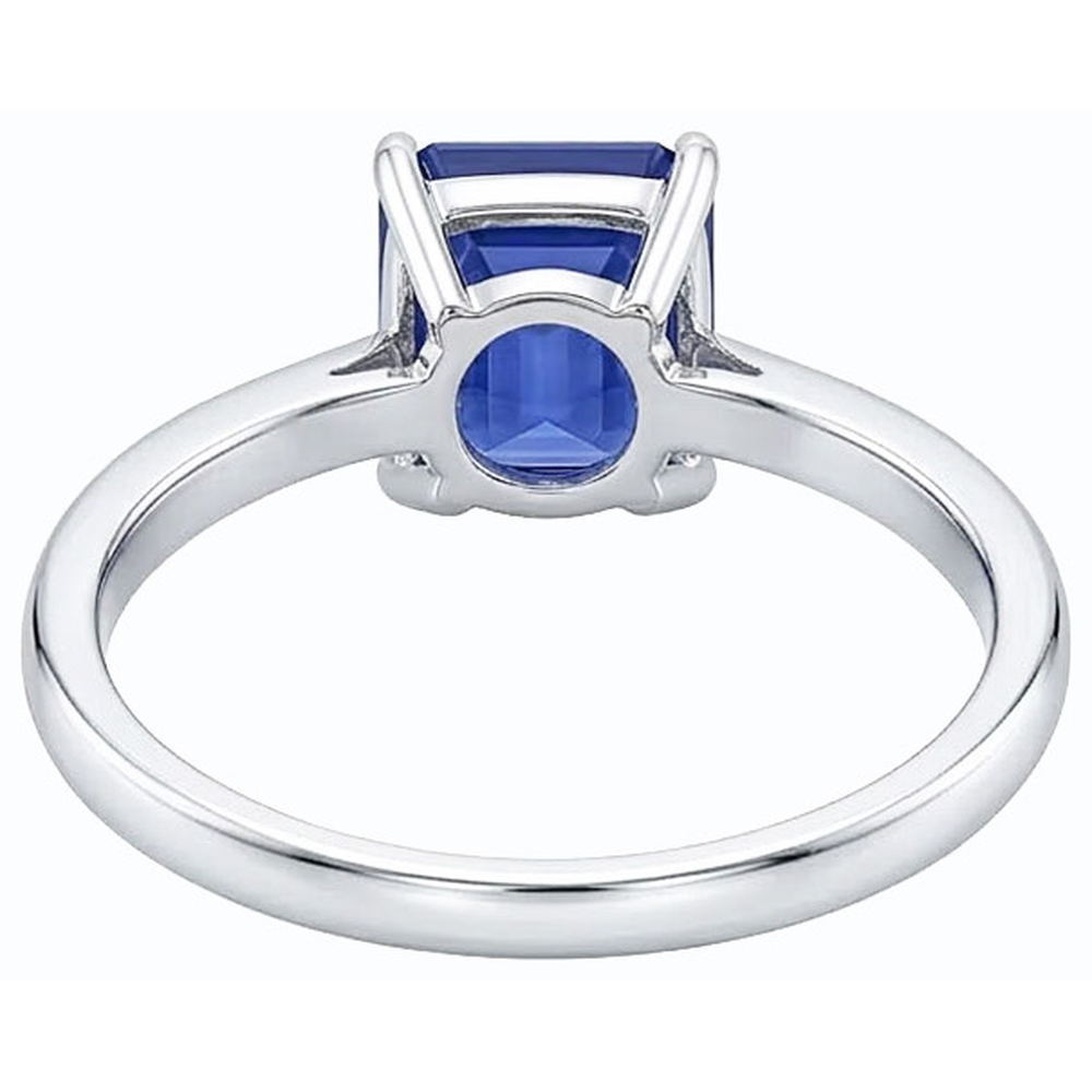 White Gold Solitaire Emerald Natural Blue Sapphire Ring 2 Carats