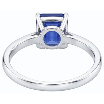 White Gold Solitaire Emerald Natural Blue Sapphire Ring 2 Carats