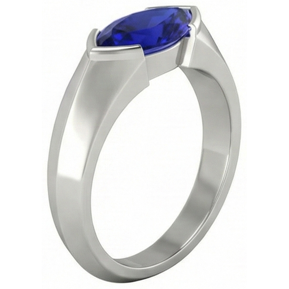 Natural Real ( Not Lab Grown )  White Gold Solitaire Ring Bar Set Marquise Ceylon Sapphire 1 Carats