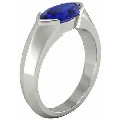 Natural Real ( Not Lab Grown )  White Gold Solitaire Ring Bar Set Marquise Ceylon Sapphire 1 Carats