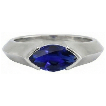 Natural Real ( Not Lab Grown )  White Gold Solitaire Ring Bar Set Marquise Ceylon Sapphire 1 Carats