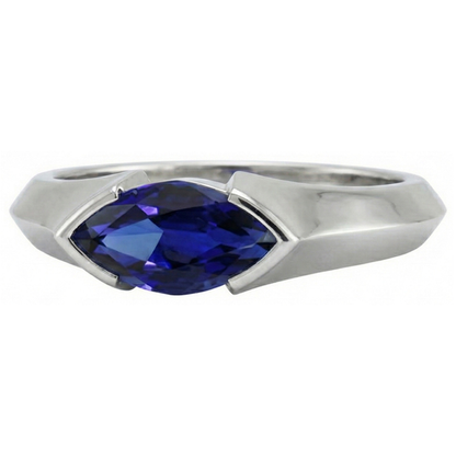 Natural Real ( Not Lab Grown )  White Gold Solitaire Ring Bar Set Marquise Ceylon Sapphire 1 Carats