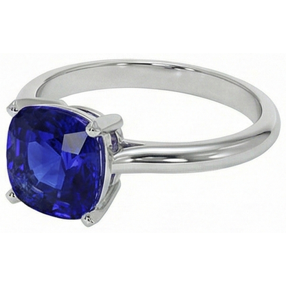 Natural Real ( Not Lab Grown )  White Gold Solitaire Ring Cushion Kashmir Sapphire  2.25 Carats