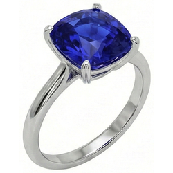 Natural Real ( Not Lab Grown )  White Gold Solitaire Ring Cushion Kashmir Sapphire  2.25 Carats