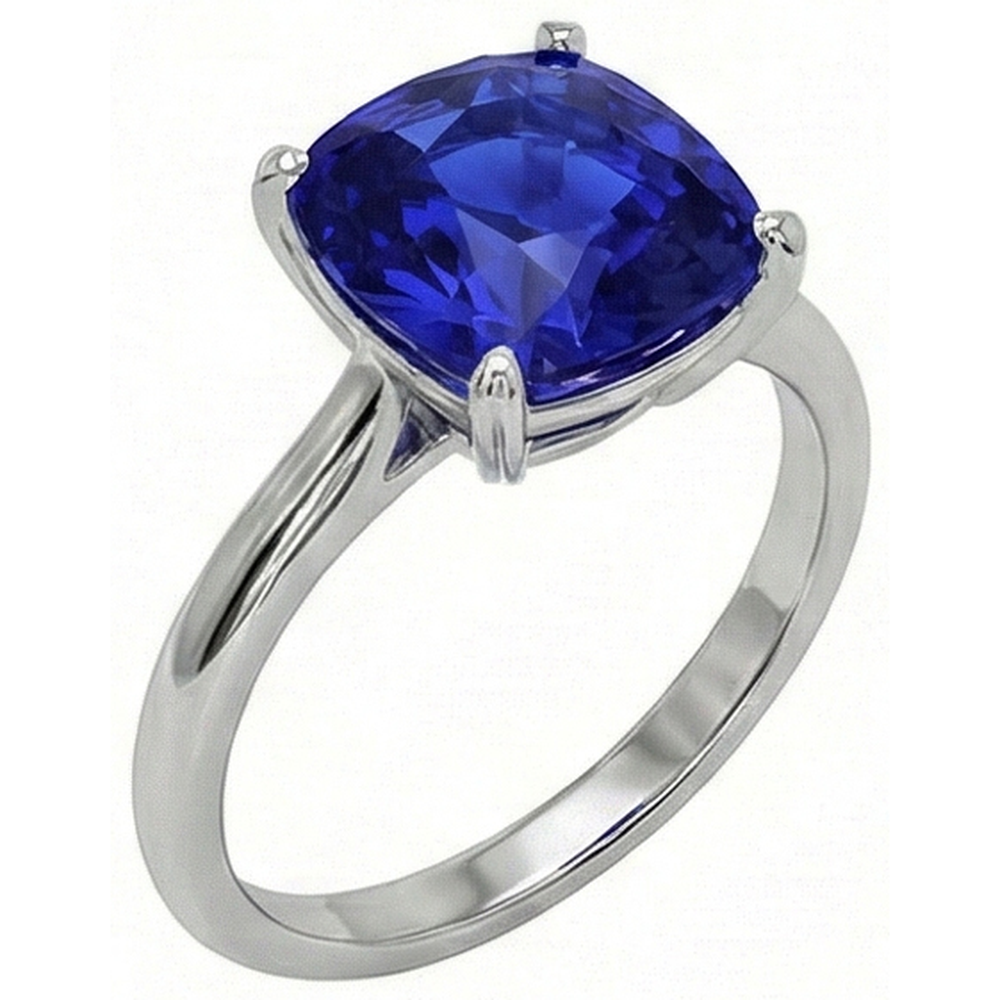 Natural Real ( Not Lab Grown )  White Gold Solitaire Ring Cushion Kashmir Sapphire  2.25 Carats