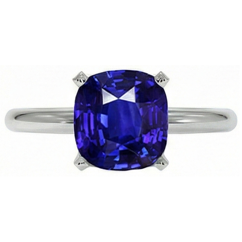 Natural Real ( Not Lab Grown )  White Gold Solitaire Ring Cushion Kashmir Sapphire  2.25 Carats