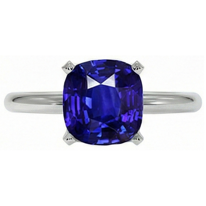 Natural Real ( Not Lab Grown )  White Gold Solitaire Ring Cushion Kashmir Sapphire  2.25 Carats