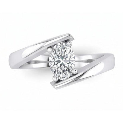 White Gold Sparkling Oval Cut Solitaire Natural Earth Mined Diamond Wedding Ring