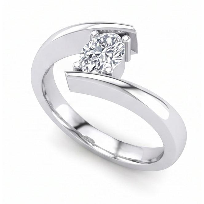 White Gold Sparkling Oval Cut Solitaire Natural Earth Mined Diamond Wedding Ring