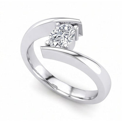 White Gold Sparkling Oval Cut Solitaire Natural Earth Mined Diamond Wedding Ring
