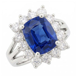 White Gold Sri Lanka Sapphire Cushion Natural Earth Mined Diamonds Ring 6 Ct