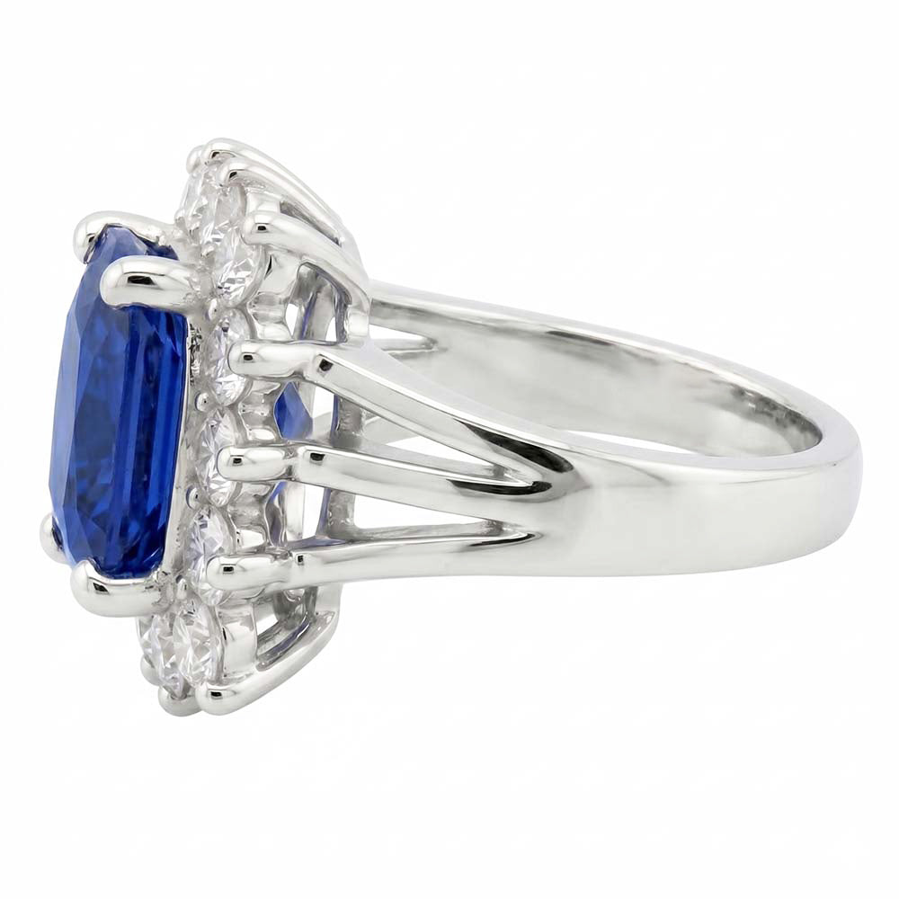 White Gold Sri Lanka Sapphire Cushion Natural Earth Mined Diamonds Ring 6 Ct