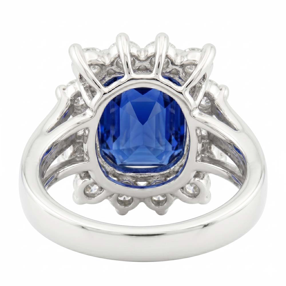 White Gold Sri Lanka Sapphire Cushion Natural Earth Mined Diamonds Ring 6 Ct
