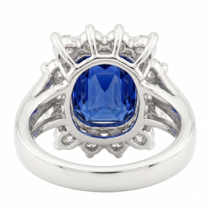 White Gold Sri Lanka Sapphire Cushion Natural Earth Mined Diamonds Ring 6 Ct