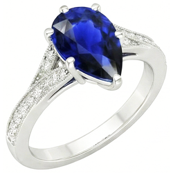 White Gold Sri Lankan Sapphire Ring Pear & Round Natural Earth Mined Diamonds 4 Carats