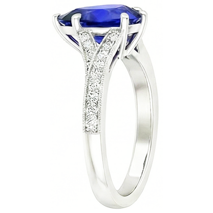 White Gold Sri Lankan Sapphire Ring Pear & Round Natural Earth Mined Diamonds 4 Carats