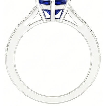 White Gold Sri Lankan Sapphire Ring Pear & Round Natural Earth Mined Diamonds 4 Carats