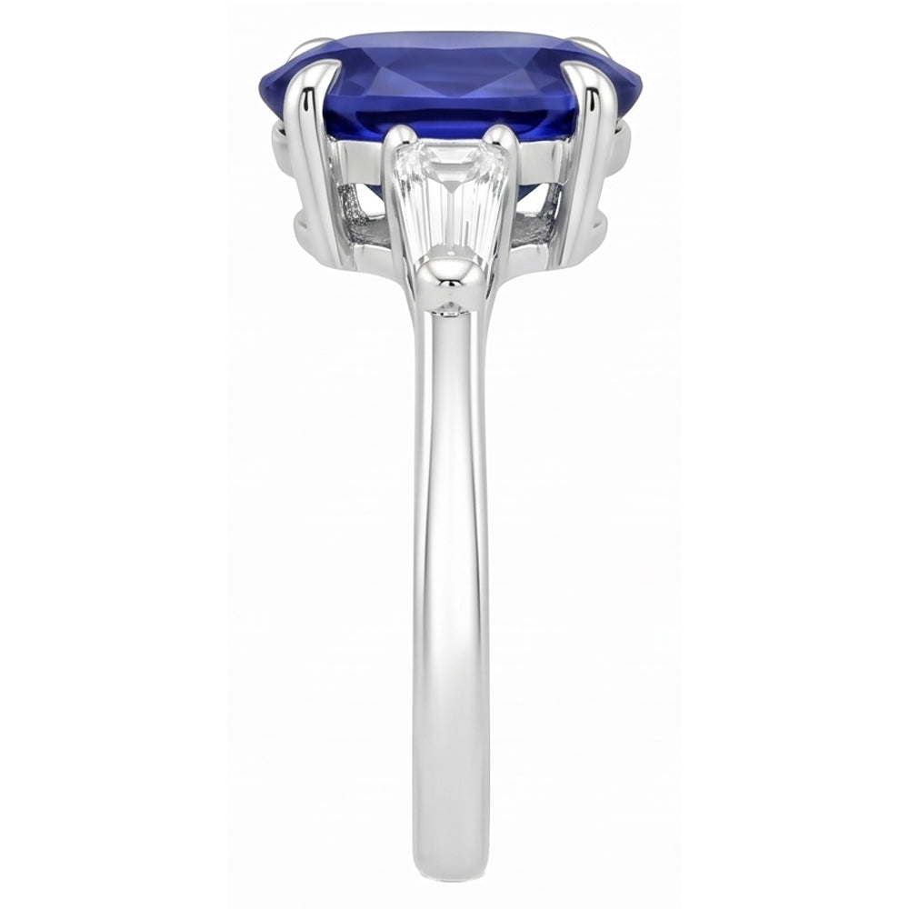 White Gold Three Stone Ring Ceylon Sapphire & Natural Earth Mined Diamonds 2.50 Carats