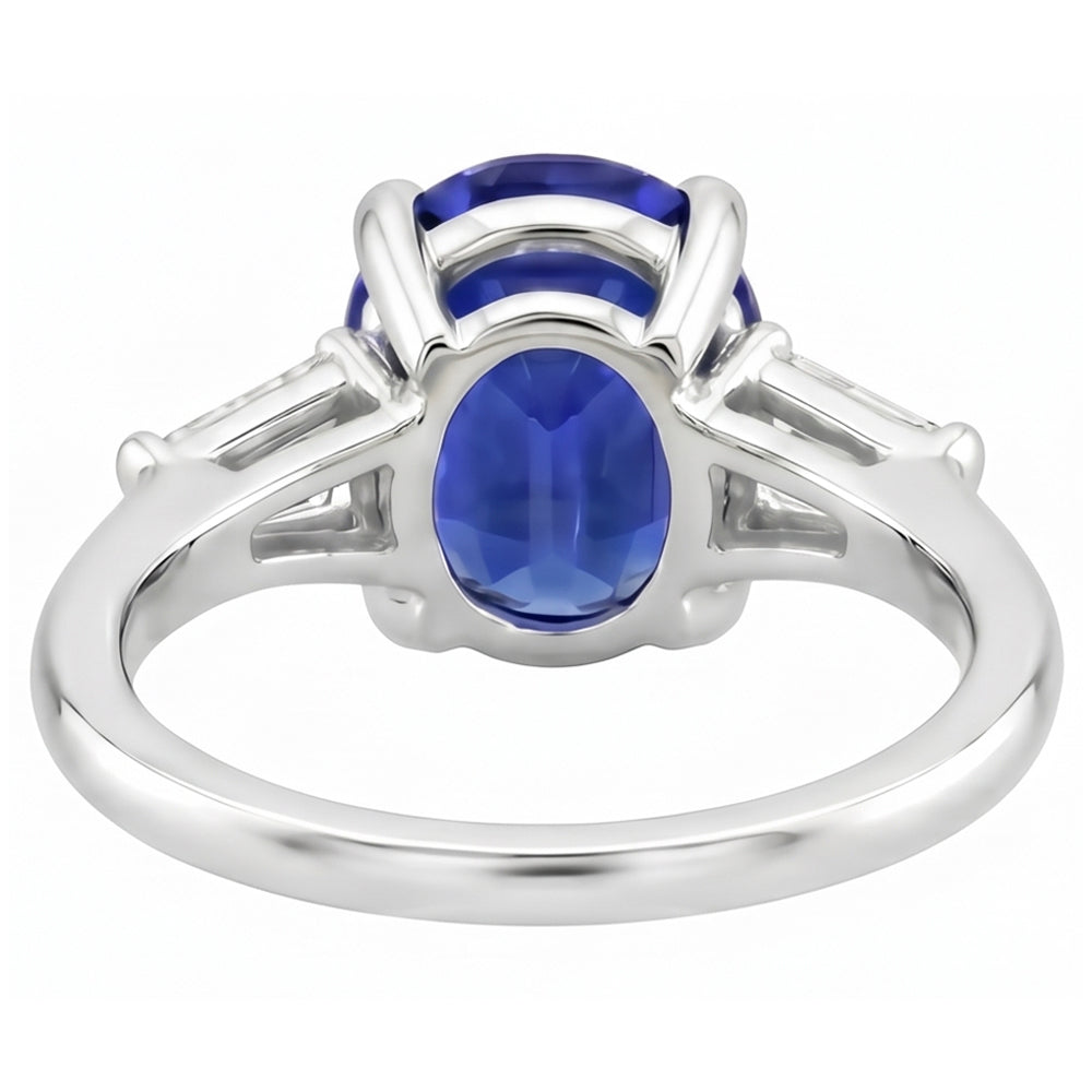 White Gold Three Stone Ring Ceylon Sapphire & Natural Earth Mined Diamonds 2.50 Carats