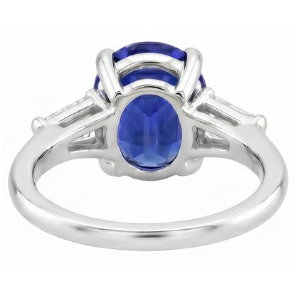 White Gold Three Stone Ring Ceylon Sapphire & Natural Earth Mined Diamonds 2.50 Carats