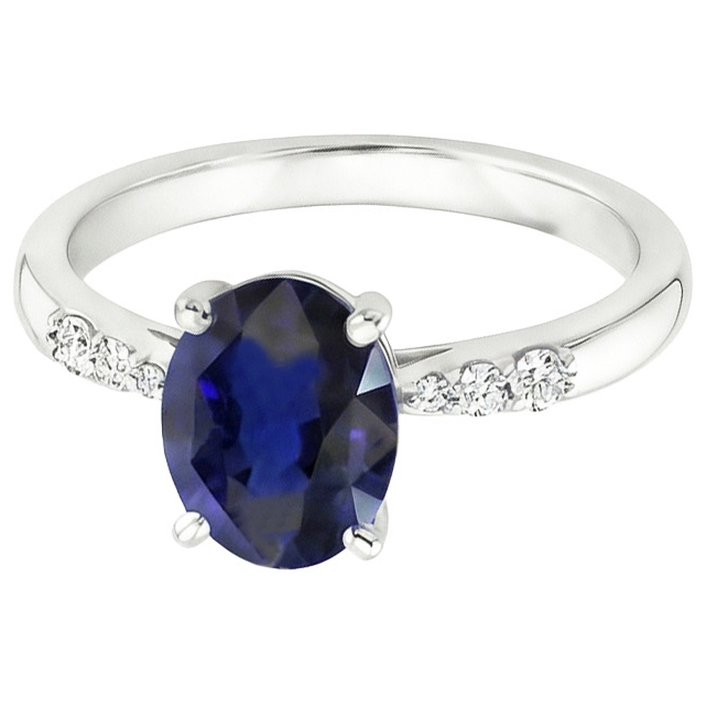 White Gold Womens Ring Oval Blue Sapphire & Round Natural Earth Mined Diamonds 3.50 Carats