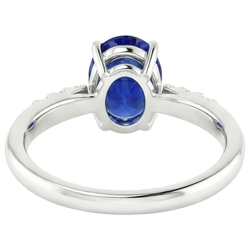 White Gold Womens Ring Oval Blue Sapphire & Round Natural Earth Mined Diamonds 3.50 Carats