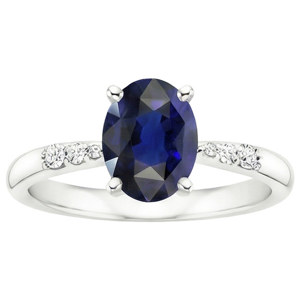 White Gold Womens Ring Oval Blue Sapphire & Round Natural Earth Mined Diamonds 3.50 Carats