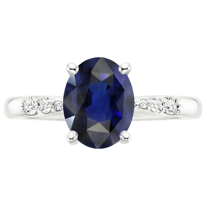 White Gold Womens Ring Oval Blue Sapphire & Round Natural Earth Mined Diamonds 3.50 Carats