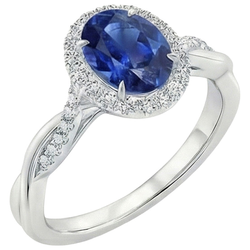 White Natural Earth Mined Diamond Halo Ring Blue Sapphire Twisted Shank 5 Carats
