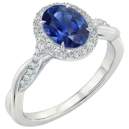 White Natural Earth Mined Diamond Halo Ring Blue Sapphire Twisted Shank 5 Carats