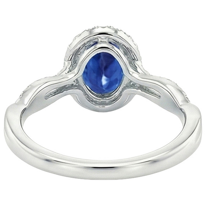 White Natural Earth Mined Diamond Halo Ring Blue Sapphire Twisted Shank 5 Carats