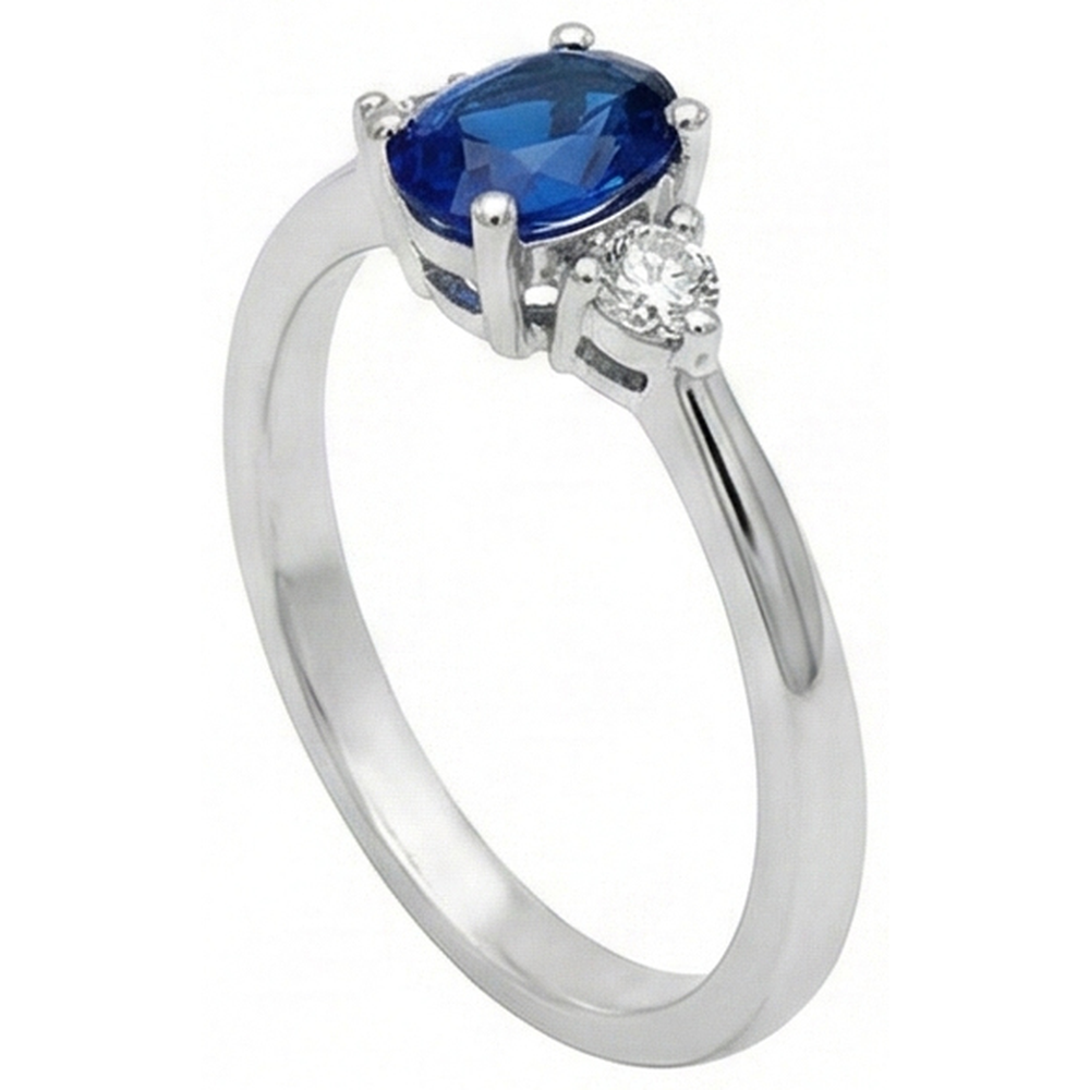 White Oval Ceylon Blue Sapphire Natural Earth Mined Diamond 4.50 Carats Ring