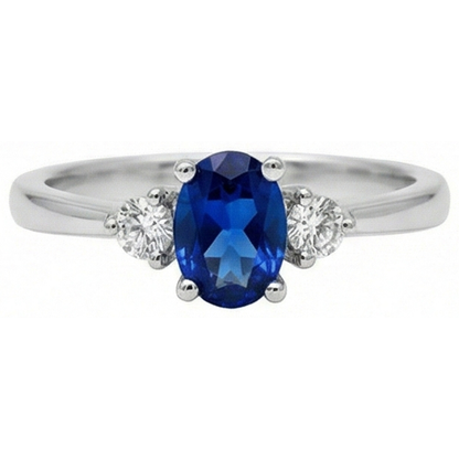 White Oval Ceylon Blue Sapphire Natural Earth Mined Diamond 4.50 Carats Ring
