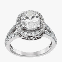 White Gold 14K 2.50 Carats Oval And Round Diamonds Halo Wedding Ring