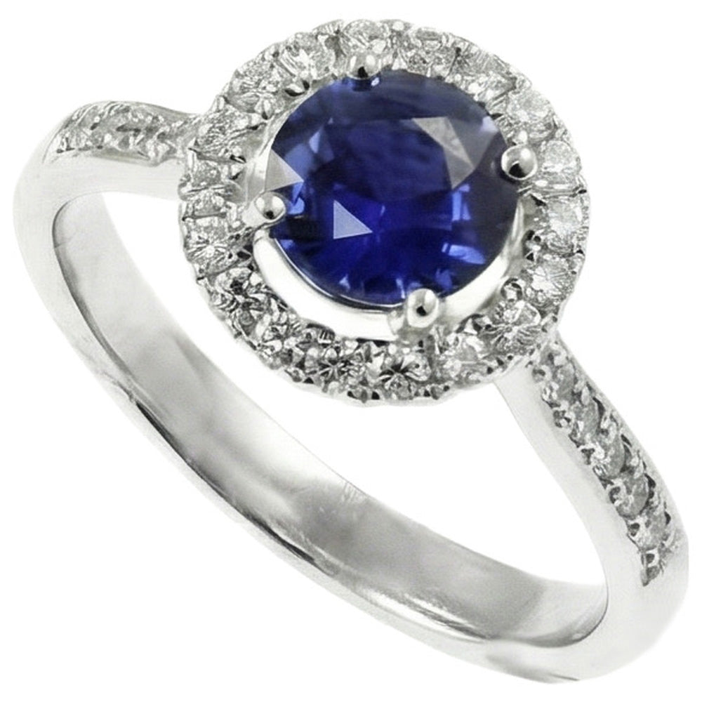 White Gold 14K Sri Lanka Sapphire Round Cut 2.5 Carats Natural Earth Mined Diamond Ring