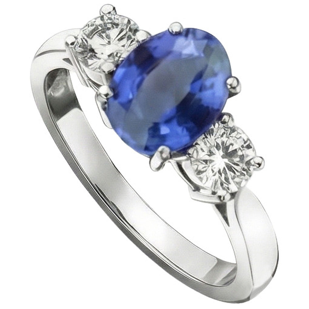 White Gold 14K Three Stone 3.50 Carats Sapphire And Natural Earth Mined Diamonds Ring