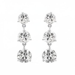 White Gold 3 Stone Real Natural Earth Mined Diamond Drop Earrings Round Old Mine Cut 6 Carats