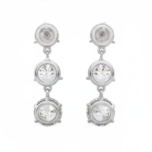 White Gold 3 Stone Real Natural Earth Mined Diamond Drop Earrings Round Old Mine Cut 6 Carats