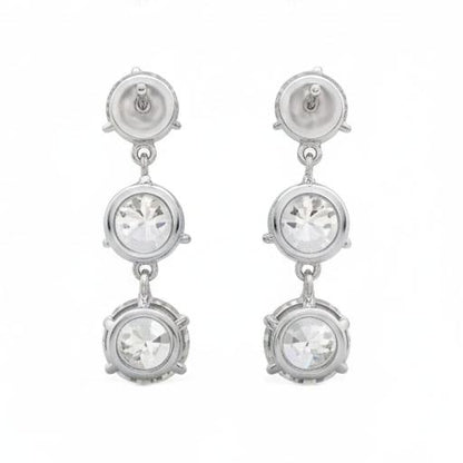 White Gold 3 Stone Real Natural Earth Mined Diamond Drop Earrings Round Old Mine Cut 6 Carats